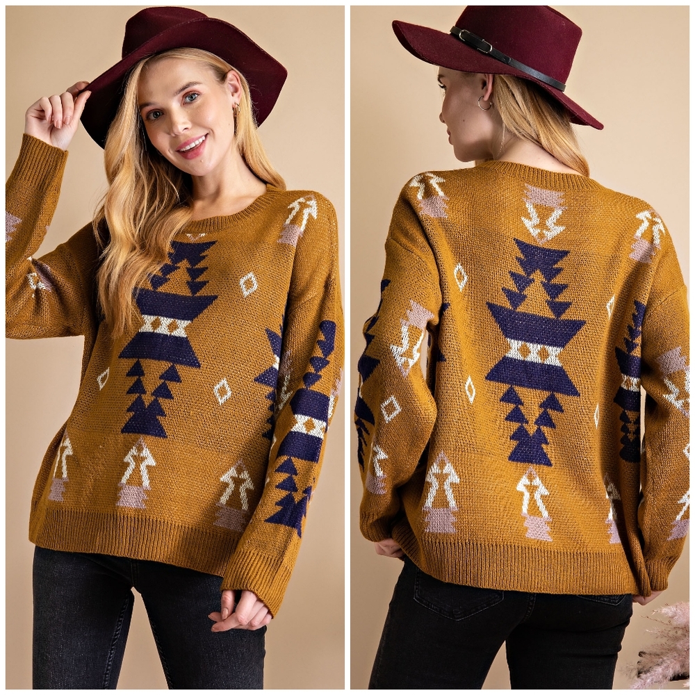 Plus Size Boho Chic Aztec Sweater Top